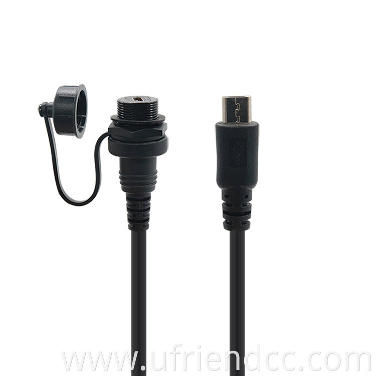 IP67 IP68 waterproof male to female panel mount micro b 5 pin usb female cable